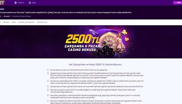 TrBet Her Çarşamba ve Pazar 2500 TL Casino Bonusu